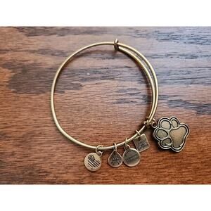 Alex and Ani Rafaelian Gold Toned Dog Paw Prints Of Love Charm Bangle Bracelet